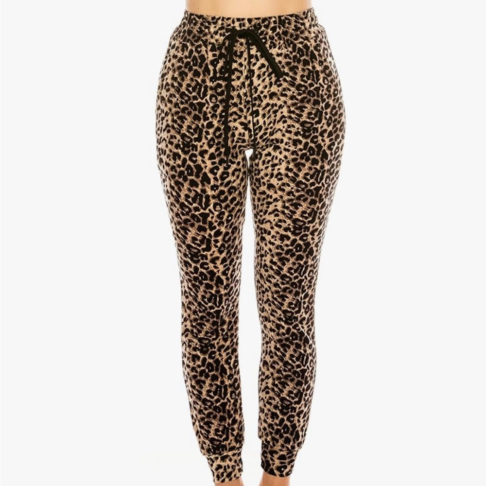 Women Drawstring Jogger Sweatpants Fit Soft Stretch Animal Leopard Print Pants